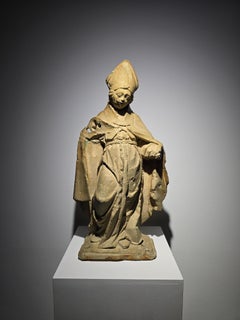 Scultura gotica francese in pietra raffigurante un vescovo - XV secolo