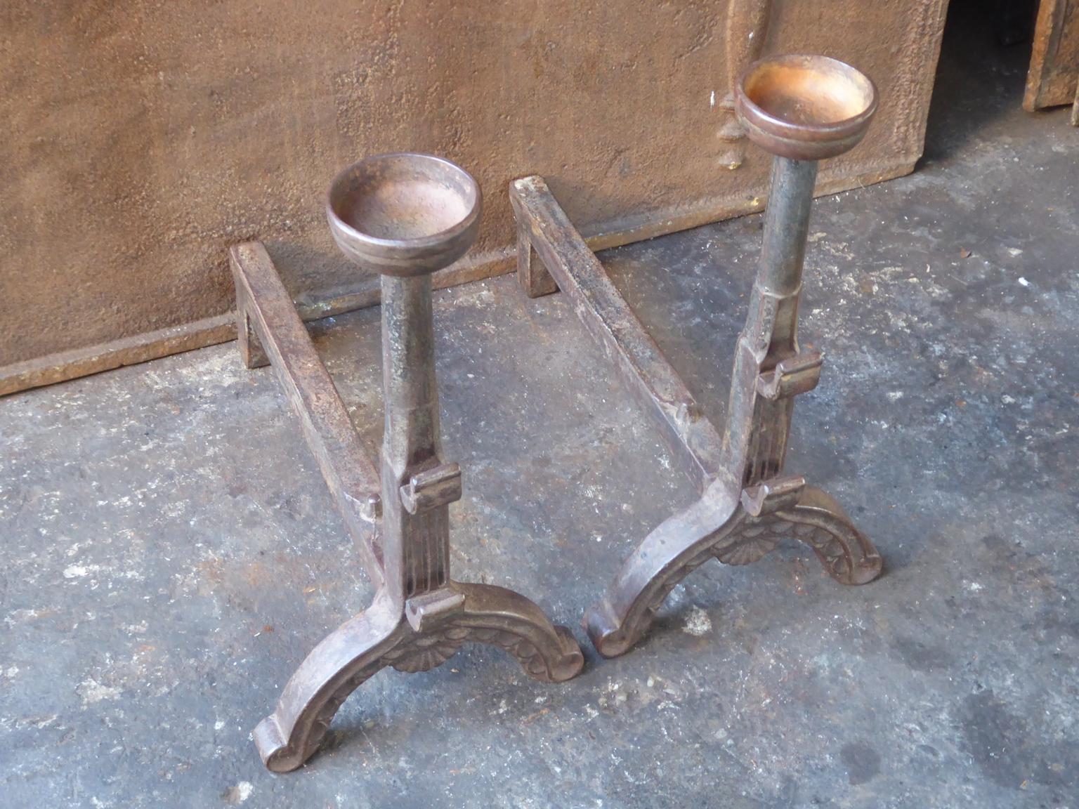 Cast French Gothic Style Andirons or Firedogs