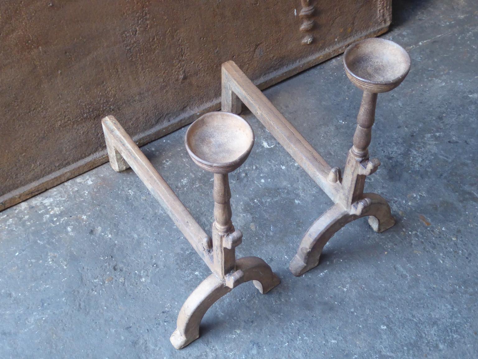 Cast French Gothic Style Andirons or Firedogs