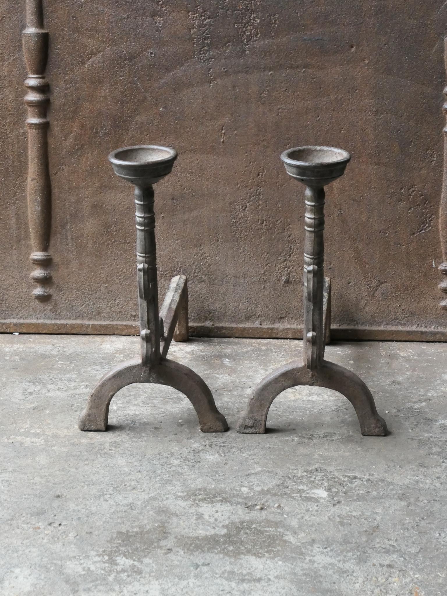 Cast French Gothic Style Andirons or Firedogs For Sale