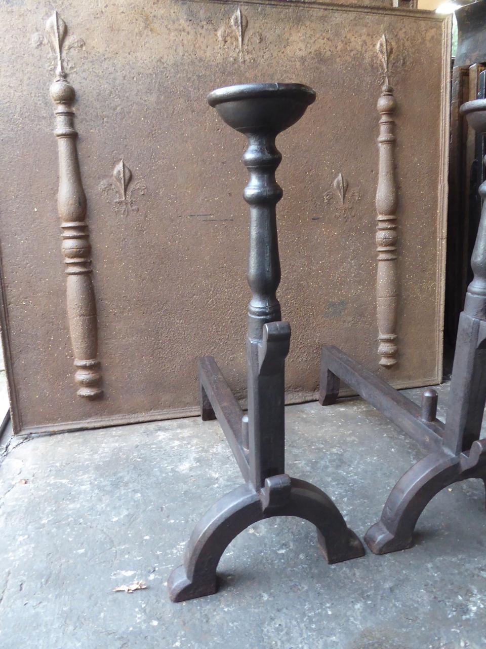 20th Century French Gothic Style Andirons or Firedogs