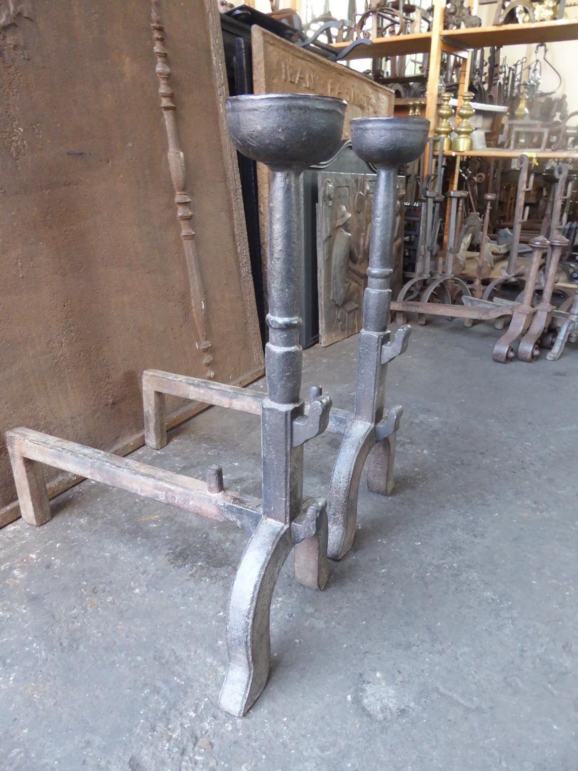 Iron French Gothic Style Andirons or Firedogs