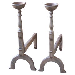 Antique French Gothic Style Andirons or Firedogs