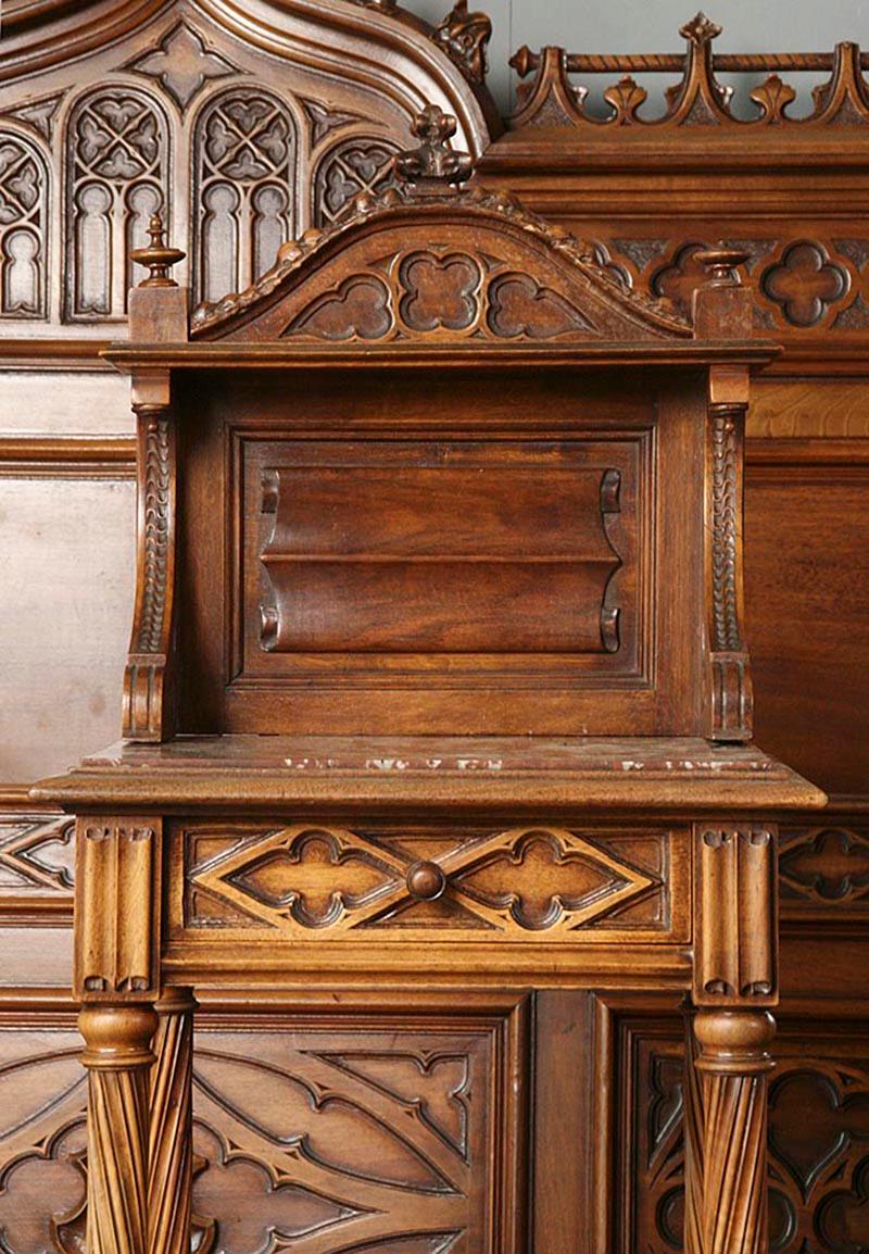 French Gothic Style Bedroom Set, Carved Walnut End of the 19th Century 6