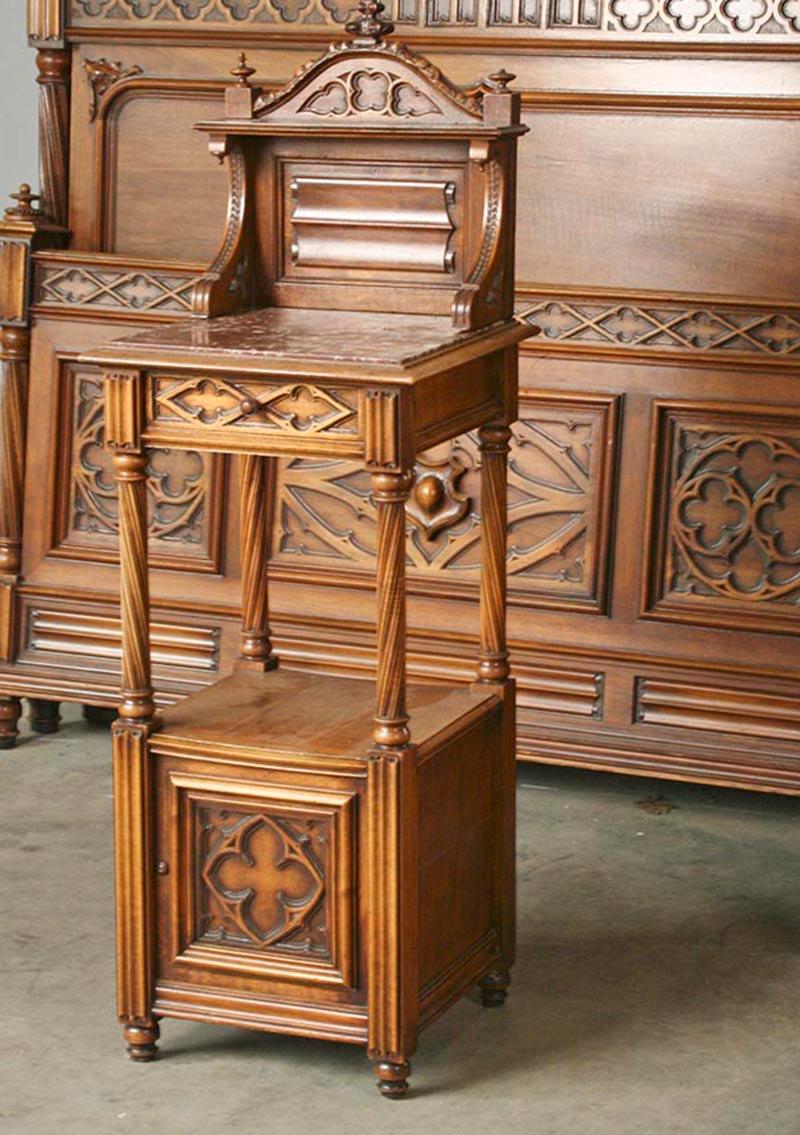 French Gothic Style Bedroom Set, Carved Walnut End of the 19th Century 7