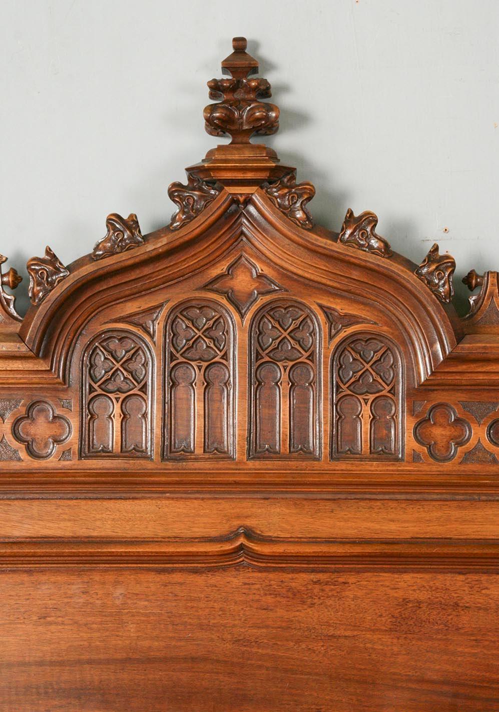 French Gothic Style Bedroom Set, Carved Walnut End of the 19th Century 2