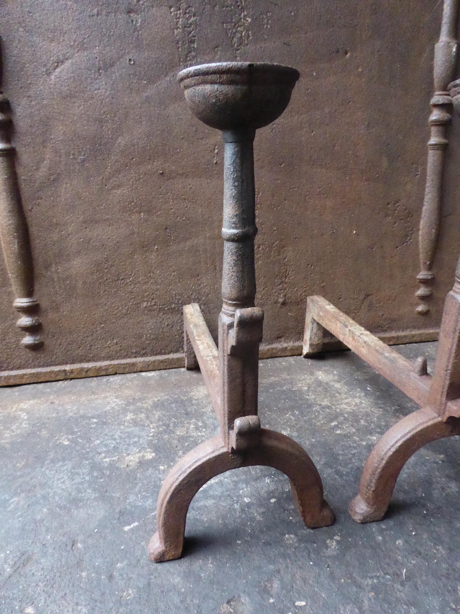 Cast French Gothic Style Firedogs or Andirons
