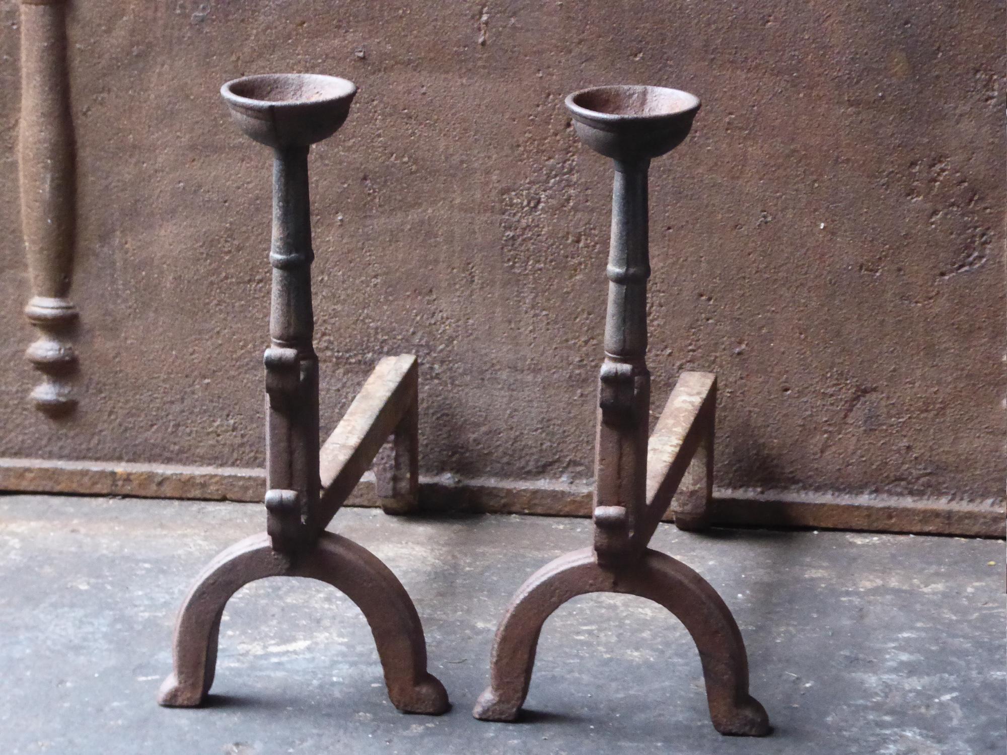 20th Century French Gothic Style Firedogs or Andirons