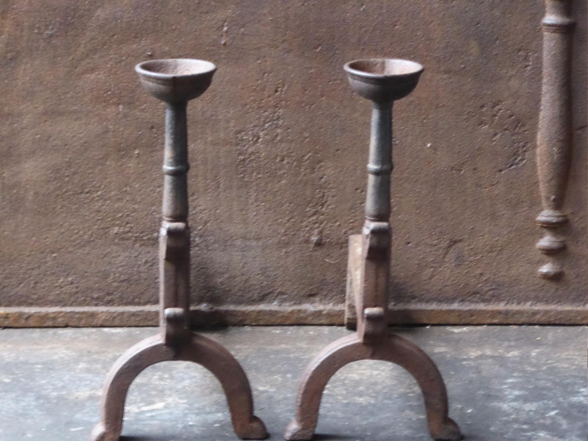 Iron French Gothic Style Firedogs or Andirons