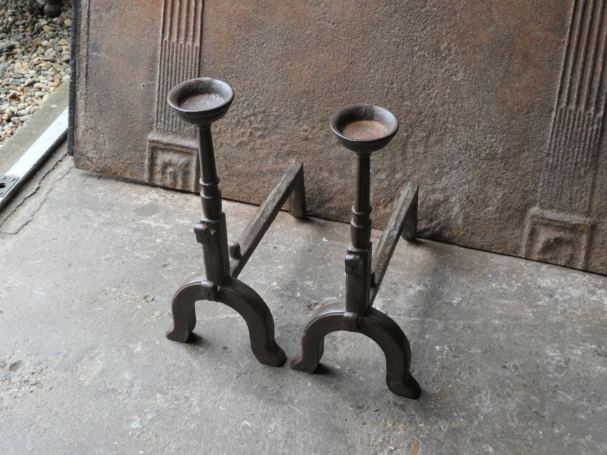 Iron French Gothic Style Firedogs or Andirons