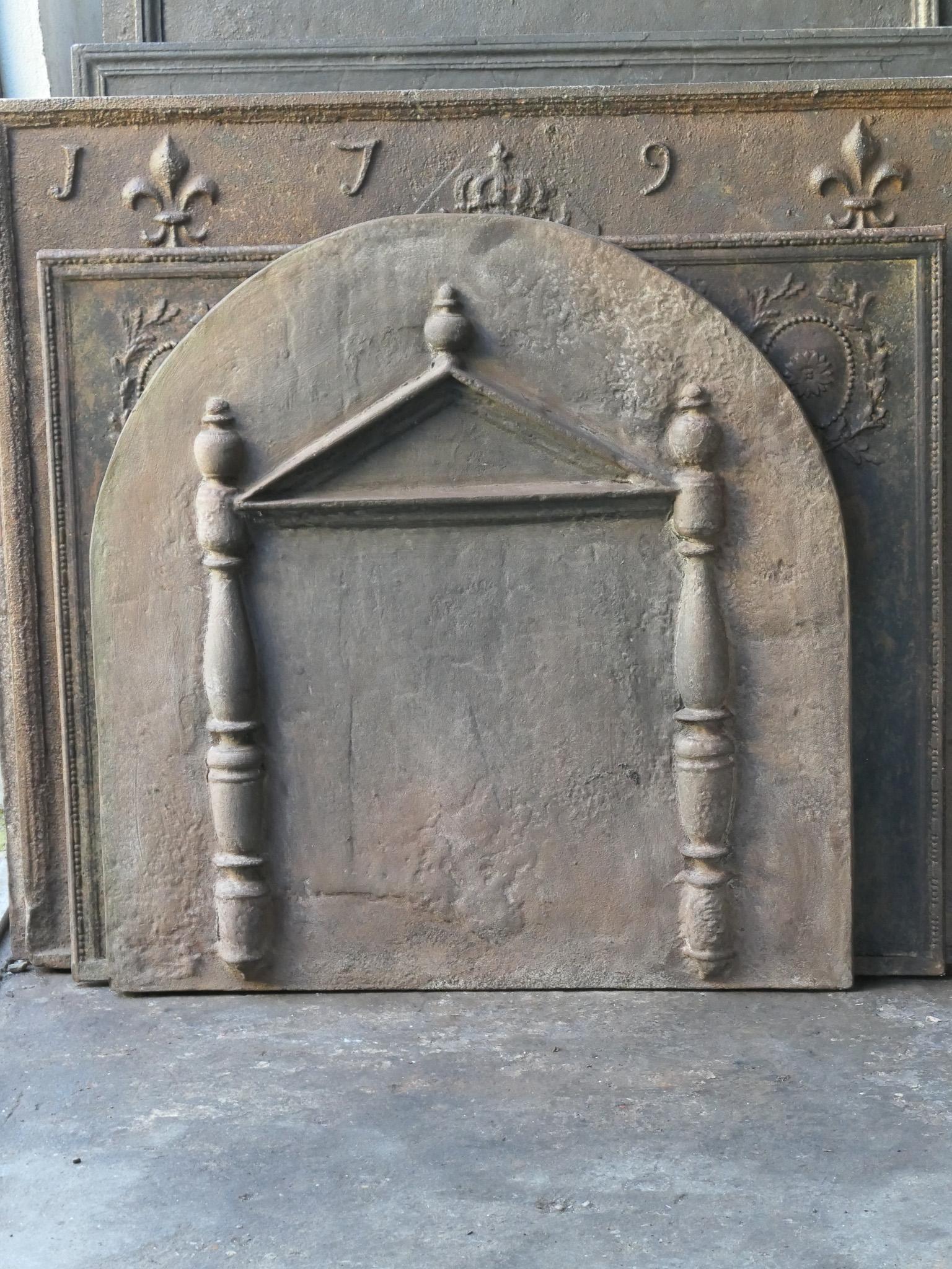 Cast French Gothic Style 'Pillars and Pediment' Fireback / Backspash For Sale