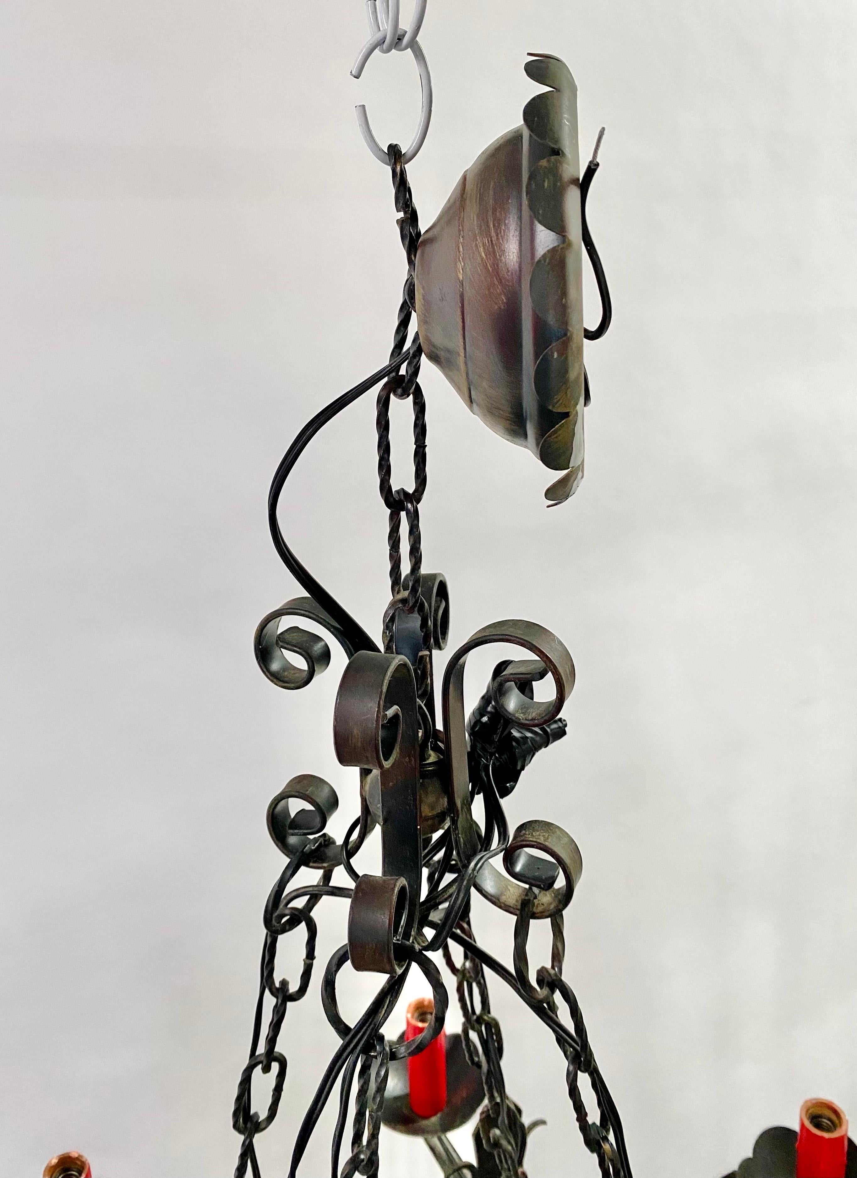 French Gothic Style Wrought Iron 6 Arms Rectangular Chandelier or Pendant For Sale 8