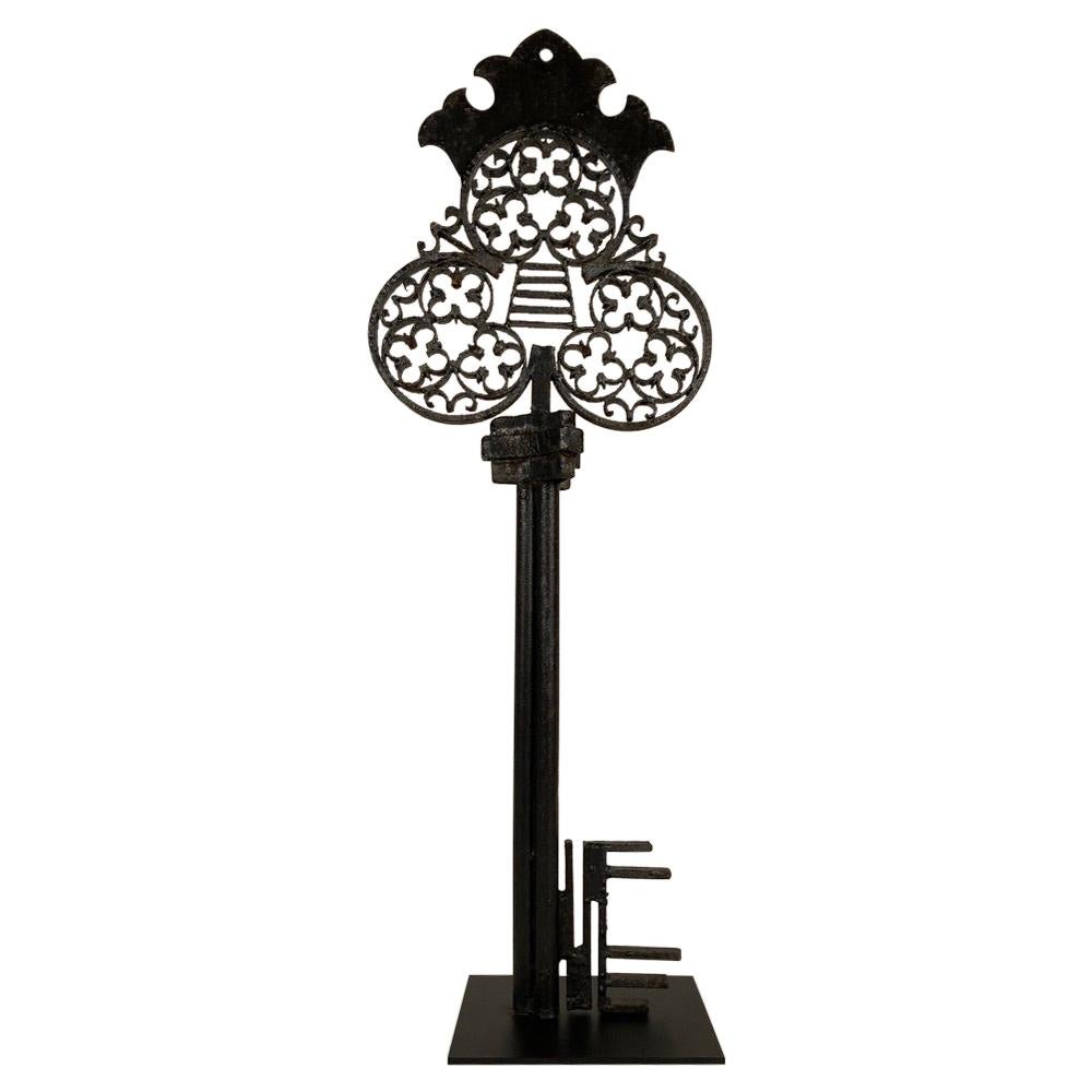 Panneau de serrure-porte-clés géant en fer forgé de style gothique français en vente