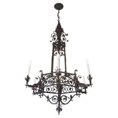 Französische Gotik Schmiedeeisen 6 Arm Kronleuchter