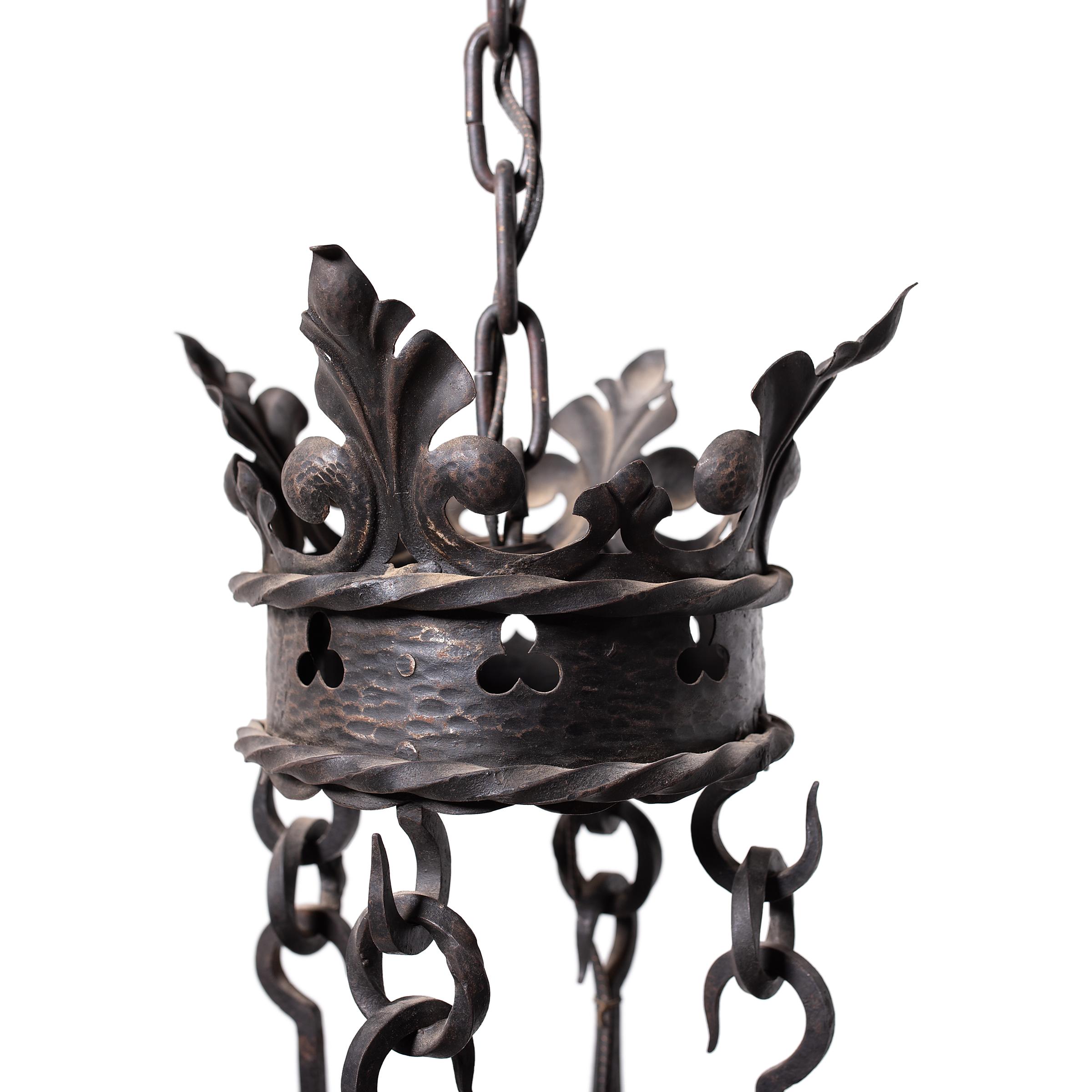 French Gothic Wrought Iron Chandelier, c. 1930 For Sale 2