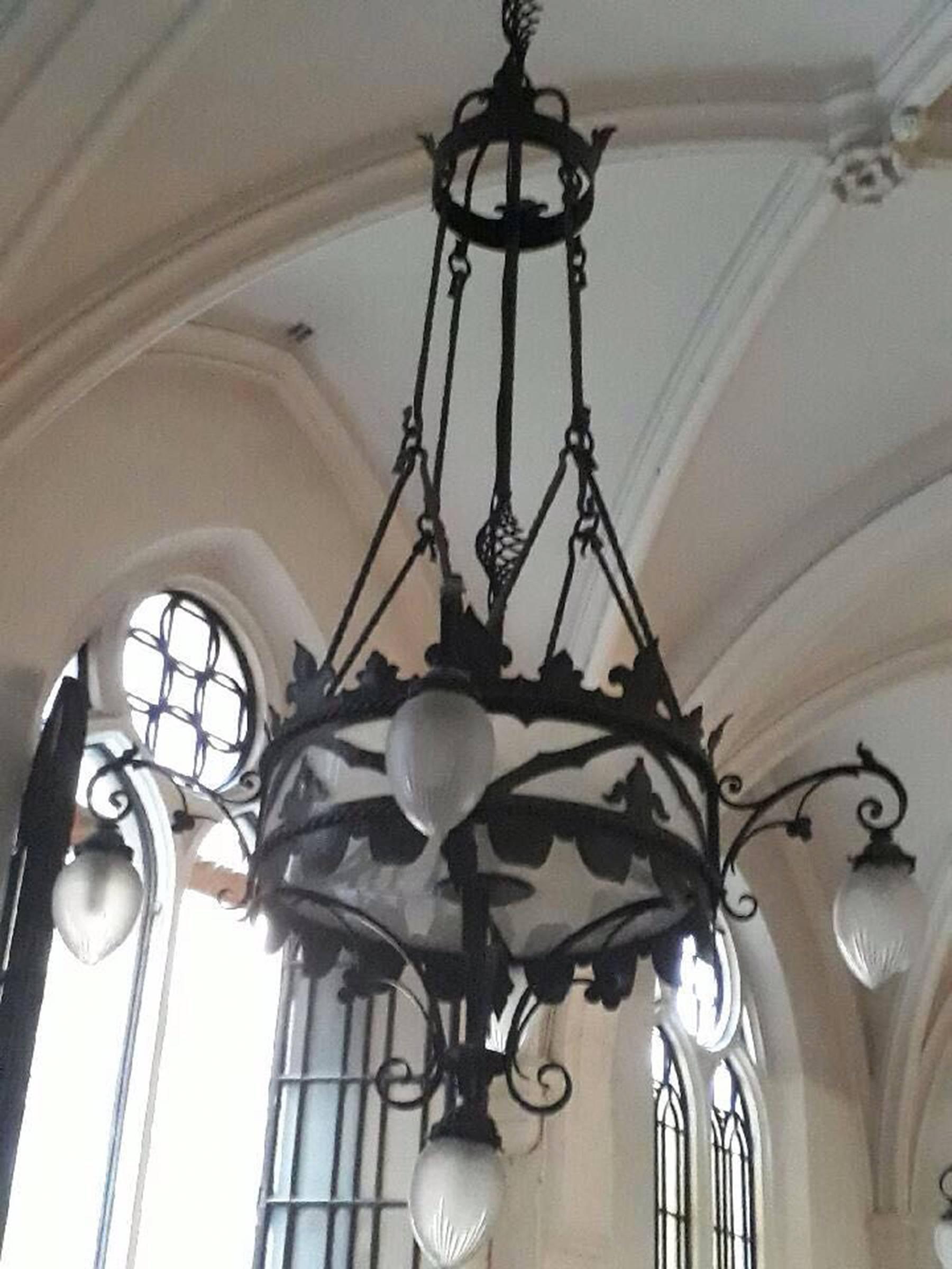 Large set of French Gothic Wrought Iron Chandeliers For Sale 2