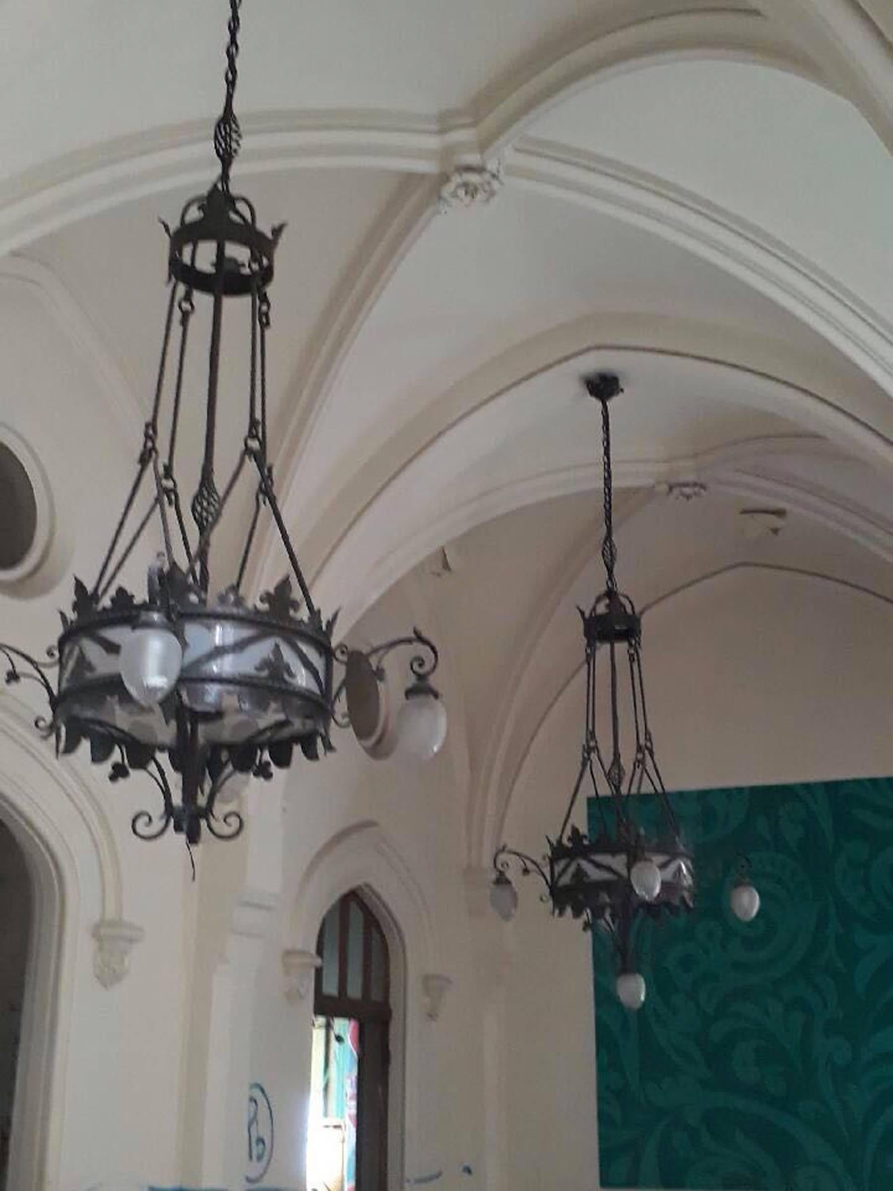 Large set of French Gothic Wrought Iron Chandeliers For Sale 3