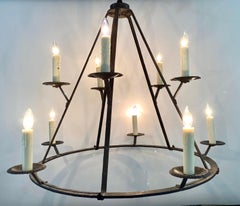 French Gothic Wrought Iron Circular Chandelier, 10 Lights