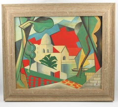 French Gouache on Cardboard Painting Artist Signed Orientalist Landscape