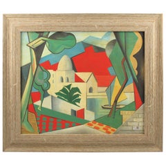 French Gouache on Cardboard Painting Artist Signed Orientalist Landscape