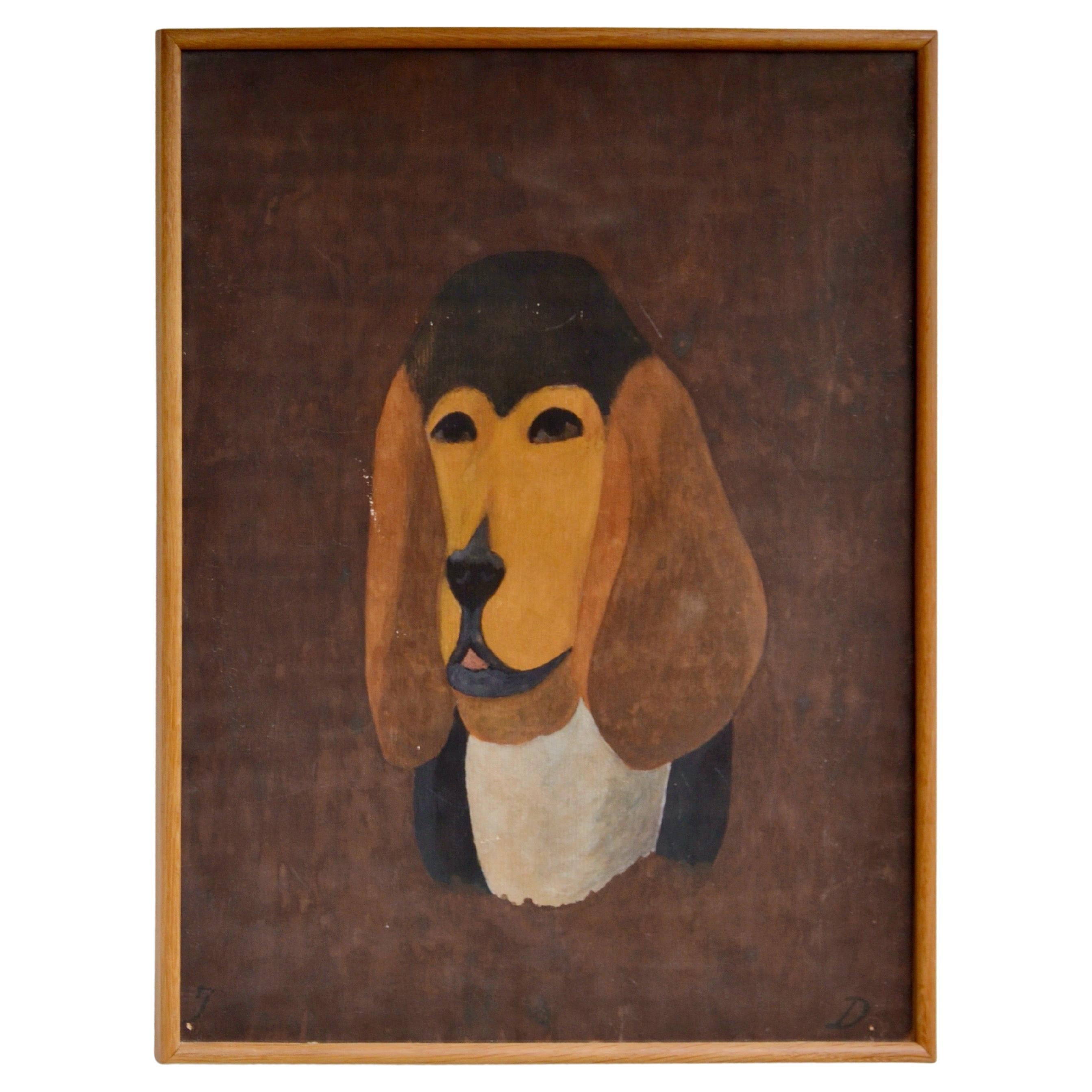 French gouache on kraft paper, 1970s, depicting the portrait of a dog.