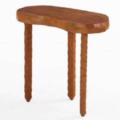 French Gouge-Carved Oak Side Table, C. 1960.