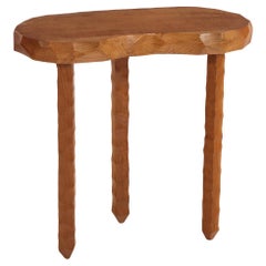 French Gouge-Carved Oak Side Table, C. 1960.