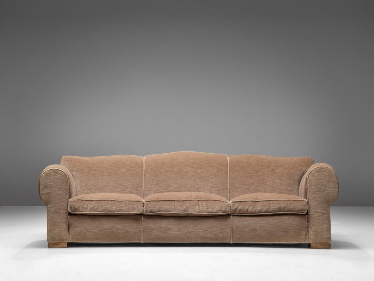 French Grand Art Deco Sofa In Taupe Velvet By Maurice Rinck