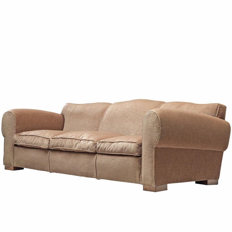 French Grand Art Deco Sofa in Taupe Velvet For Sale at 1stDibs