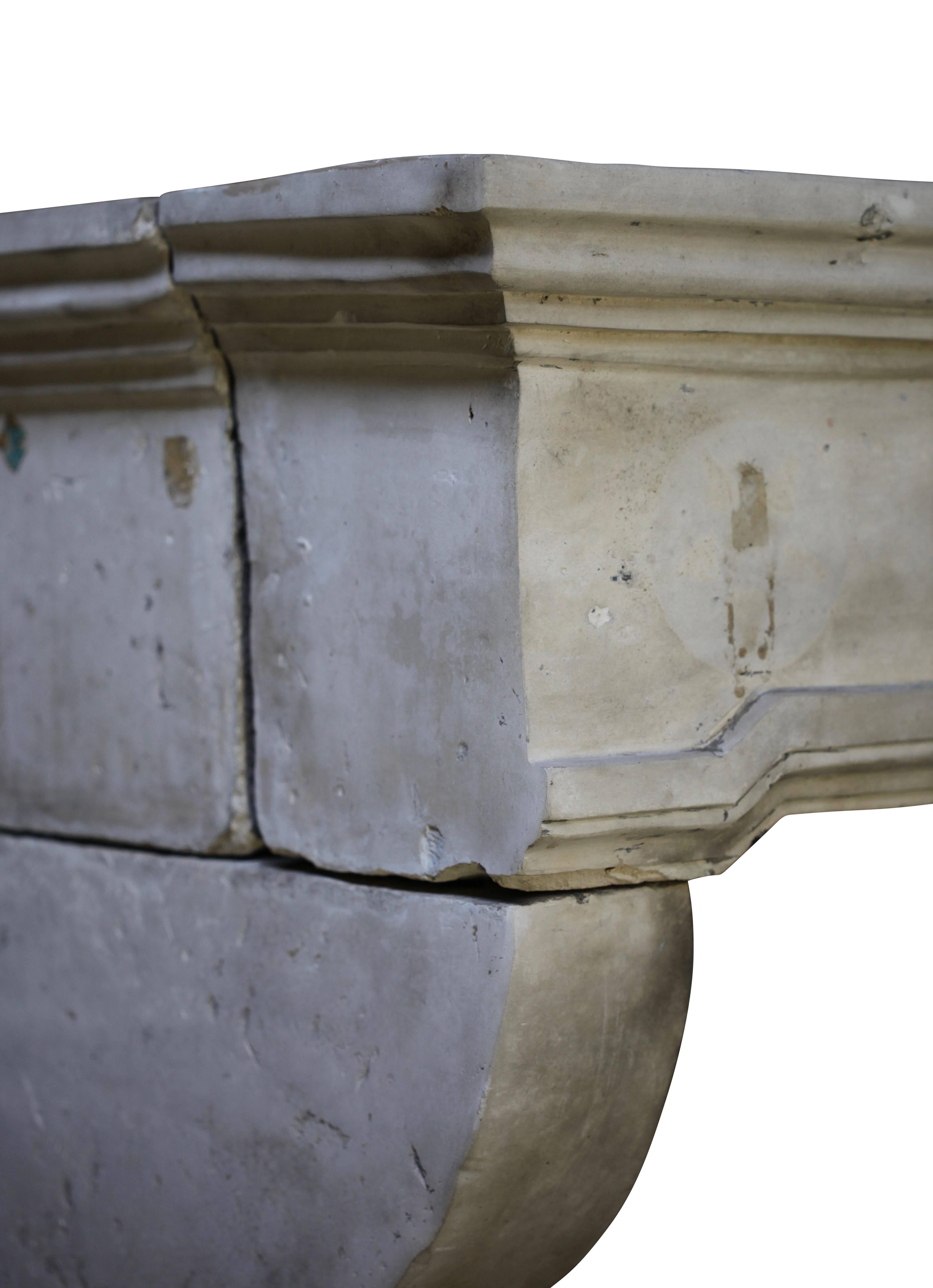 18th Century and Earlier French Grand Country Limestone Antique Fireplace Surround For Sale