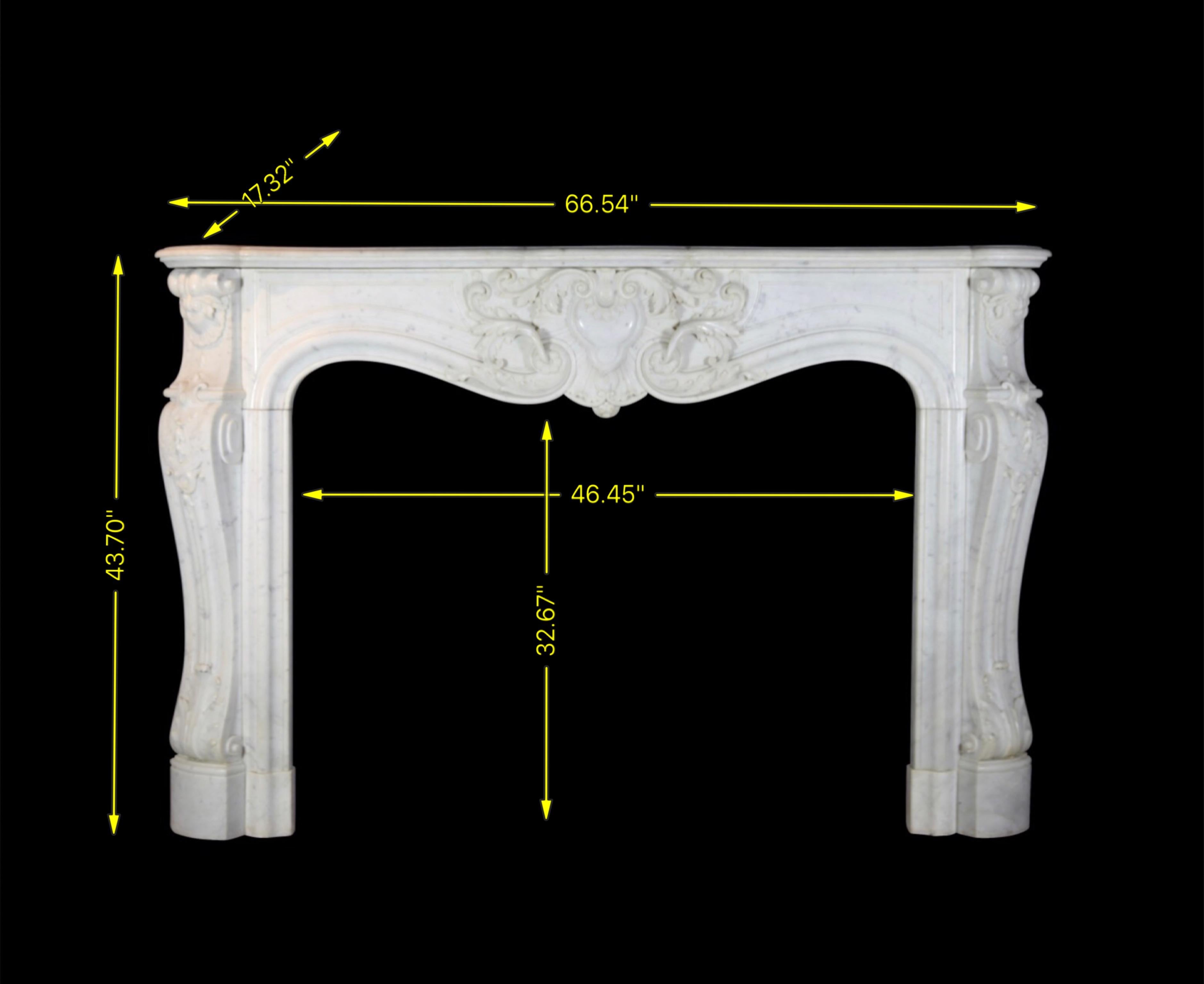 French Grand Interior Antique Fireplace Surround in Carrara White Marble For Sale 9