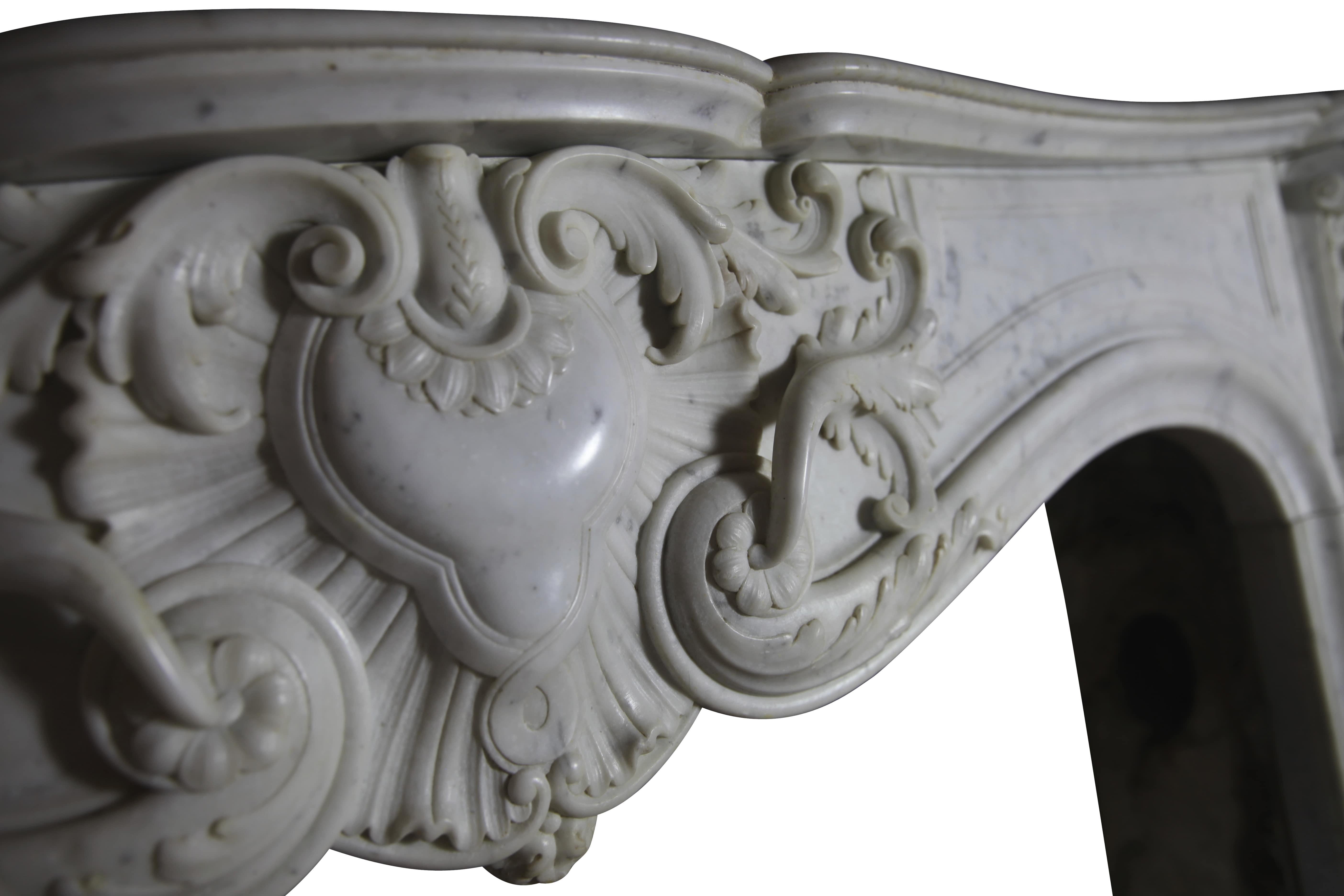 19th Century French Grand Interior Antique Fireplace Surround in Carrara White Marble For Sale