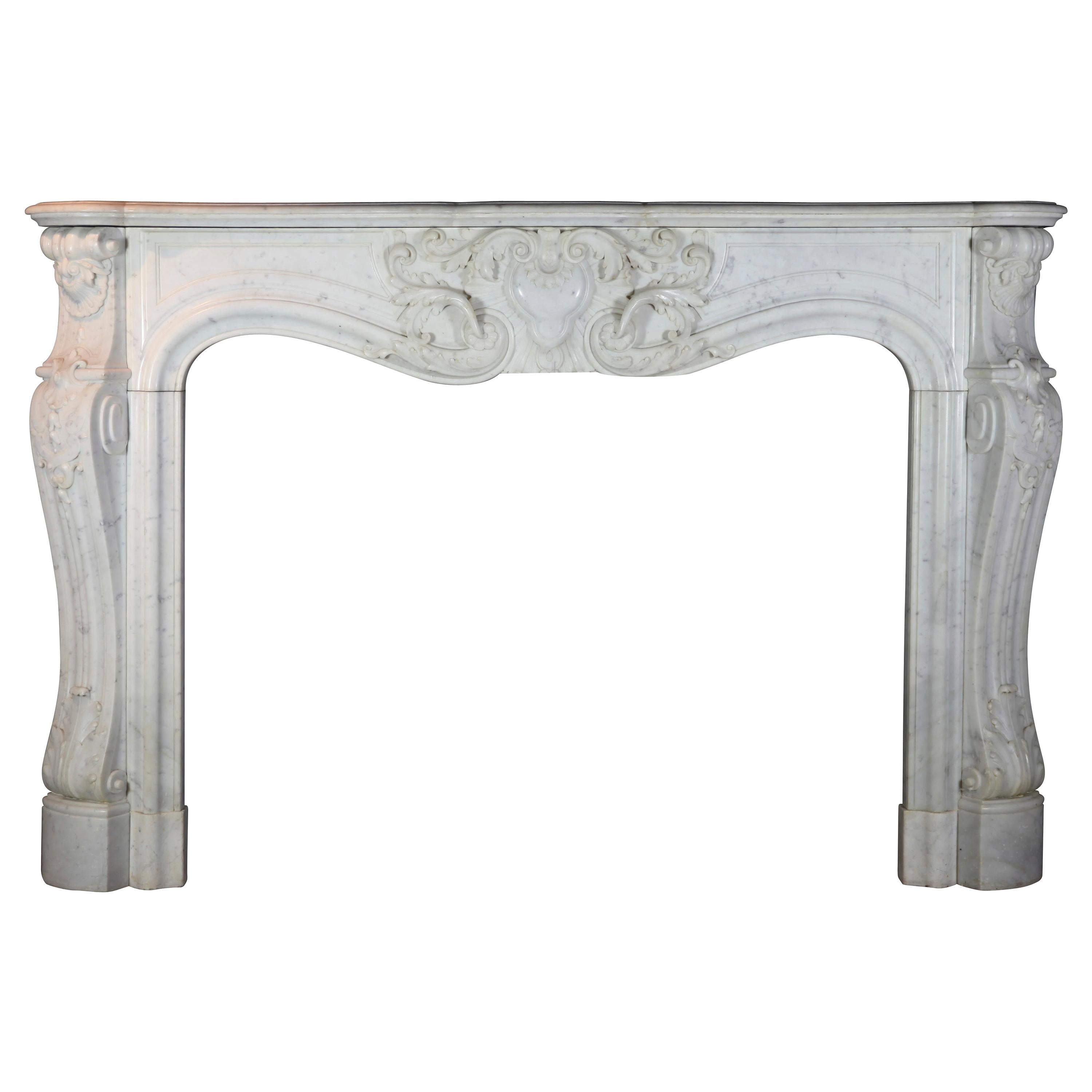 French Grand Interior Antique Fireplace Surround in Carrara White Marble For Sale