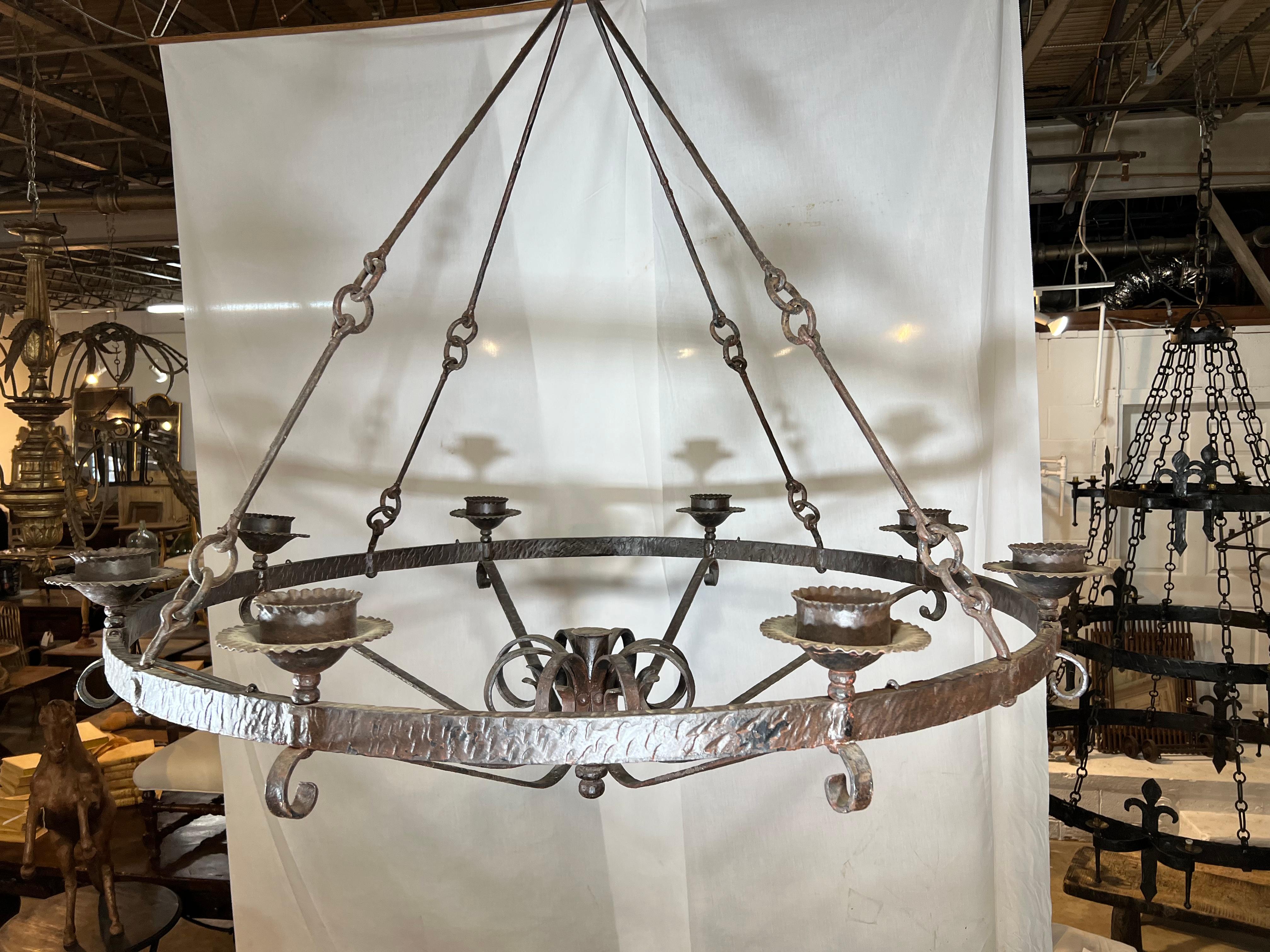 French Grand Scale Iron Chandelier In Good Condition For Sale In Atlanta, GA