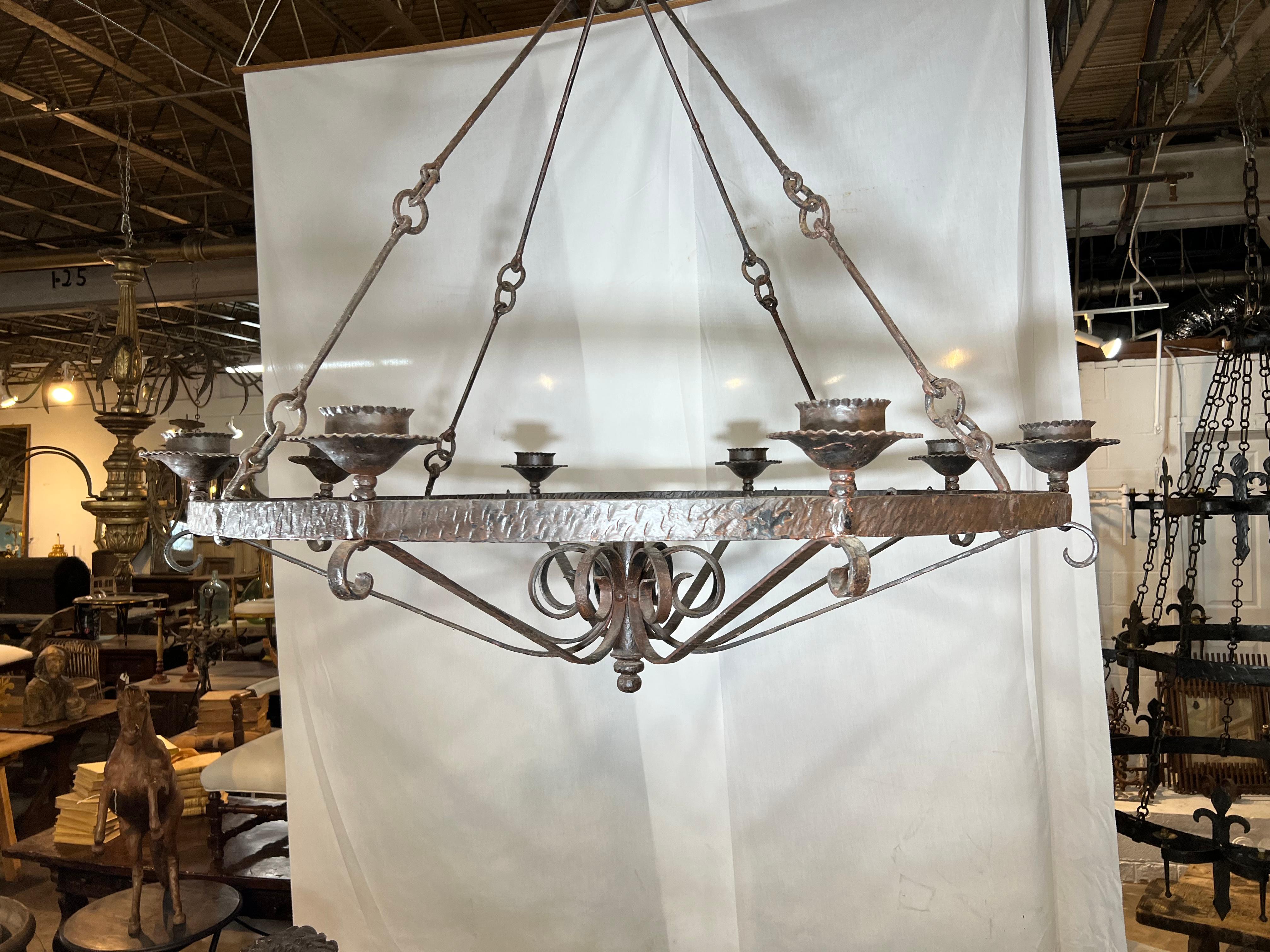 20th Century French Grand Scale Iron Chandelier For Sale