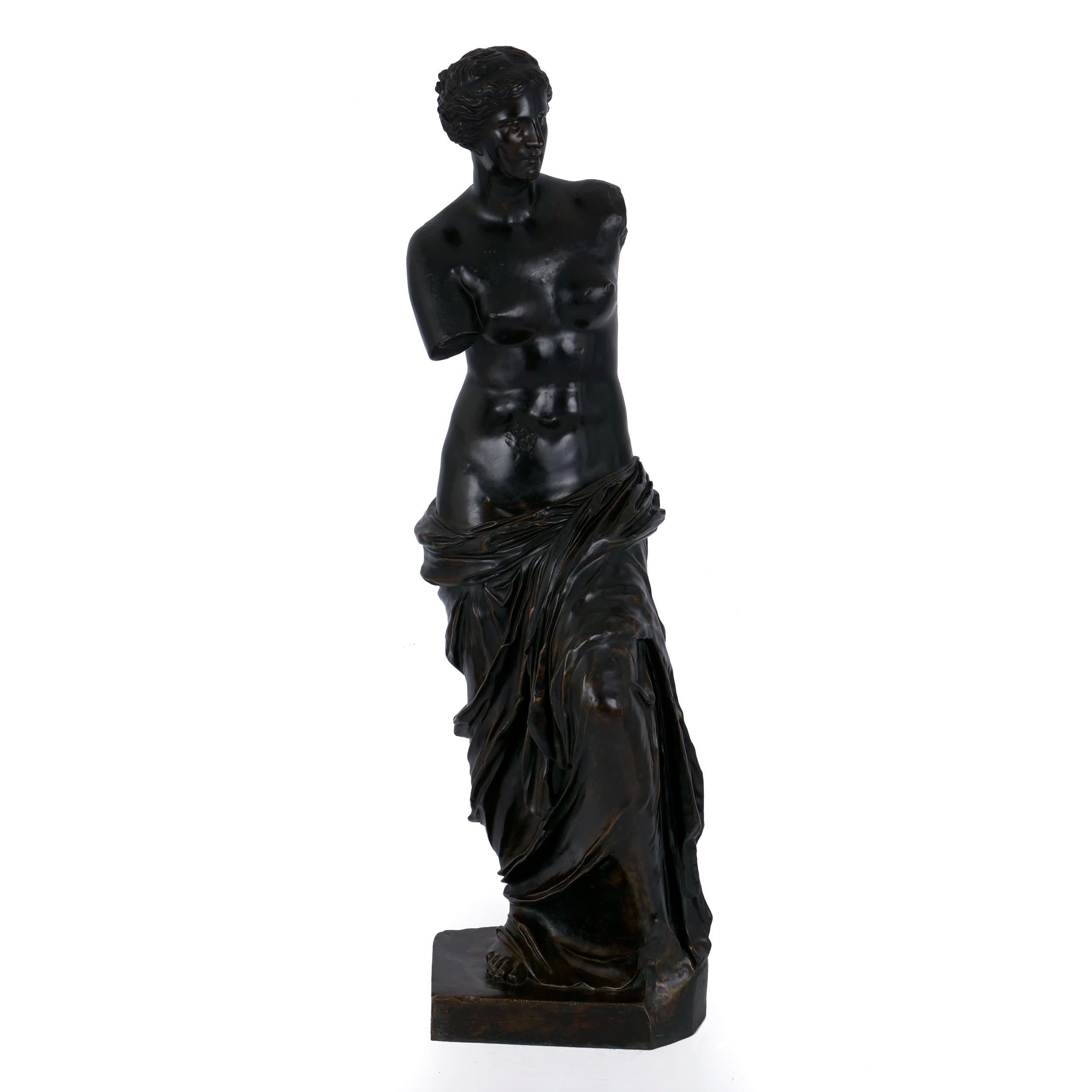 A very fine Grand Tour casting of the famous “Venus de Milo“ or “Aphrodite de Milo“ after the antique original held in the permanent collection of the Louvre. It was cast during the third-quarter of the 19th century and the edge of the base is