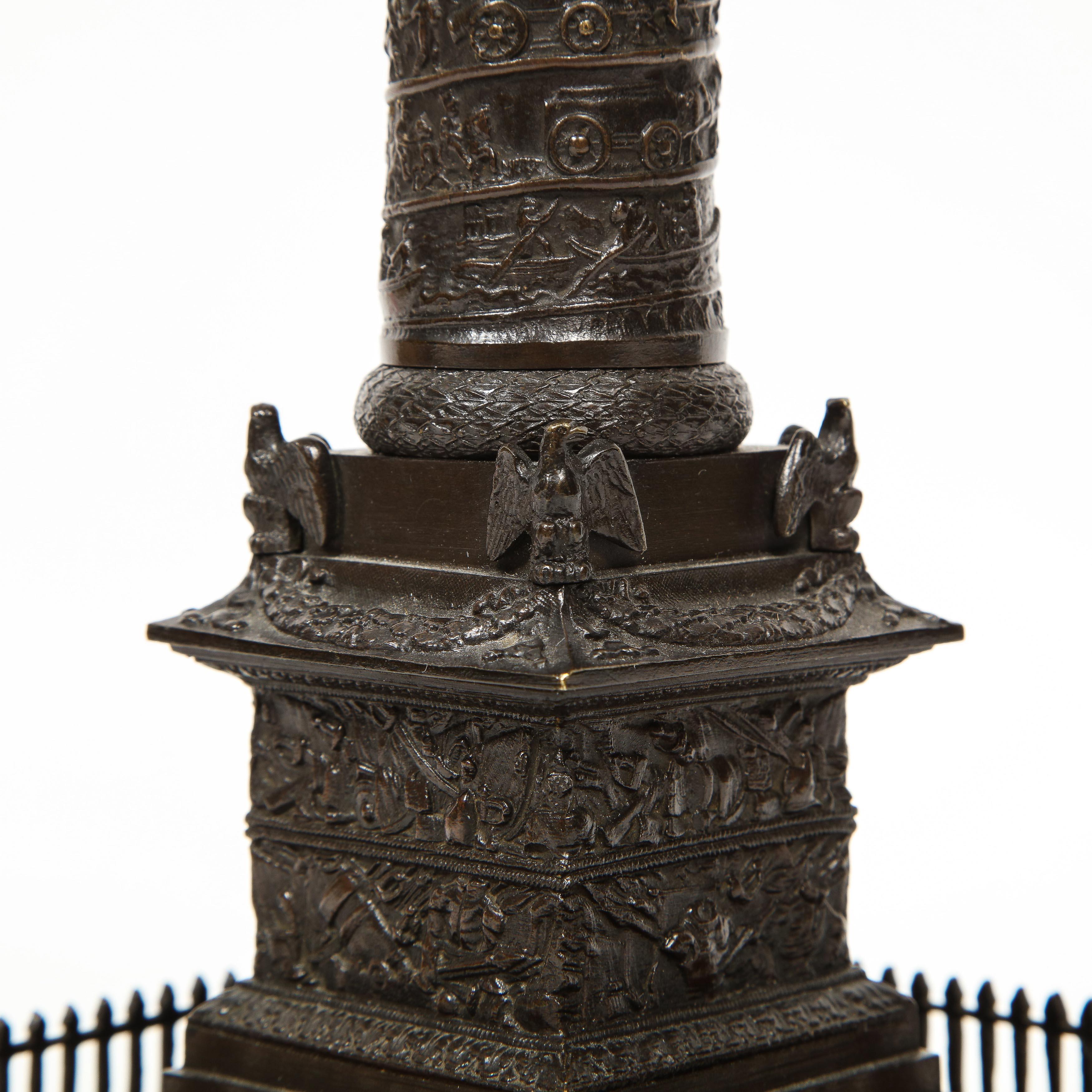 French Grand Tour Bronze Column of the Place Vendome in Paris, 19th Century 12