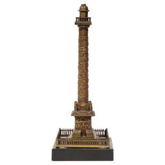 Antique French Grand Tour Mini Bronze Column of the Place Vendome in Paris, 19th Century