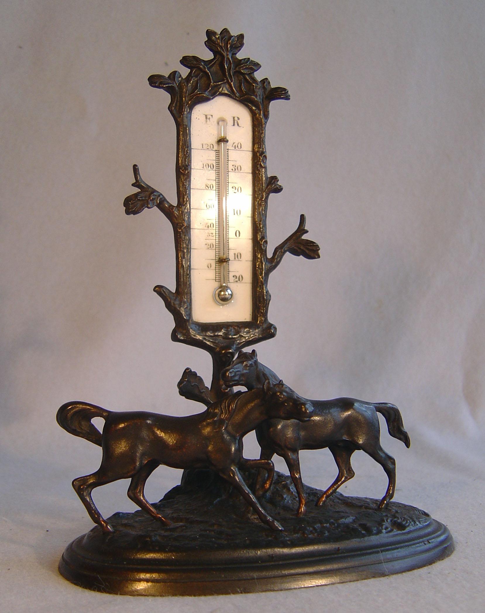 Mid-19th Century French Grand Tour Patinated Bronze Animalier Mounted Thermometer For Sale
