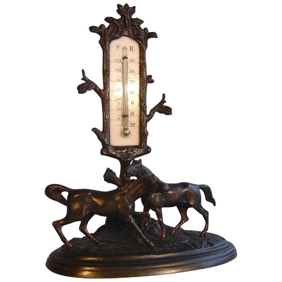 French Grand Tour Patinated Bronze Animalier Mounted Thermometer