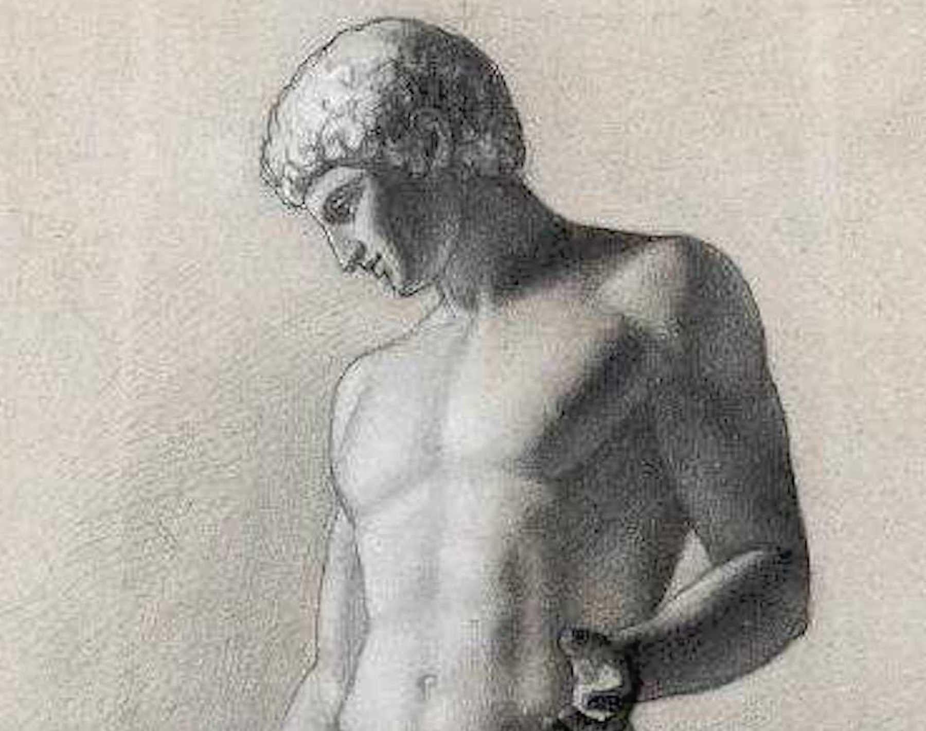 French Grand Tour Study Drawing of an Roman Antiquity Sculpture of a Youth In Good Condition For Sale In Atlanta, GA