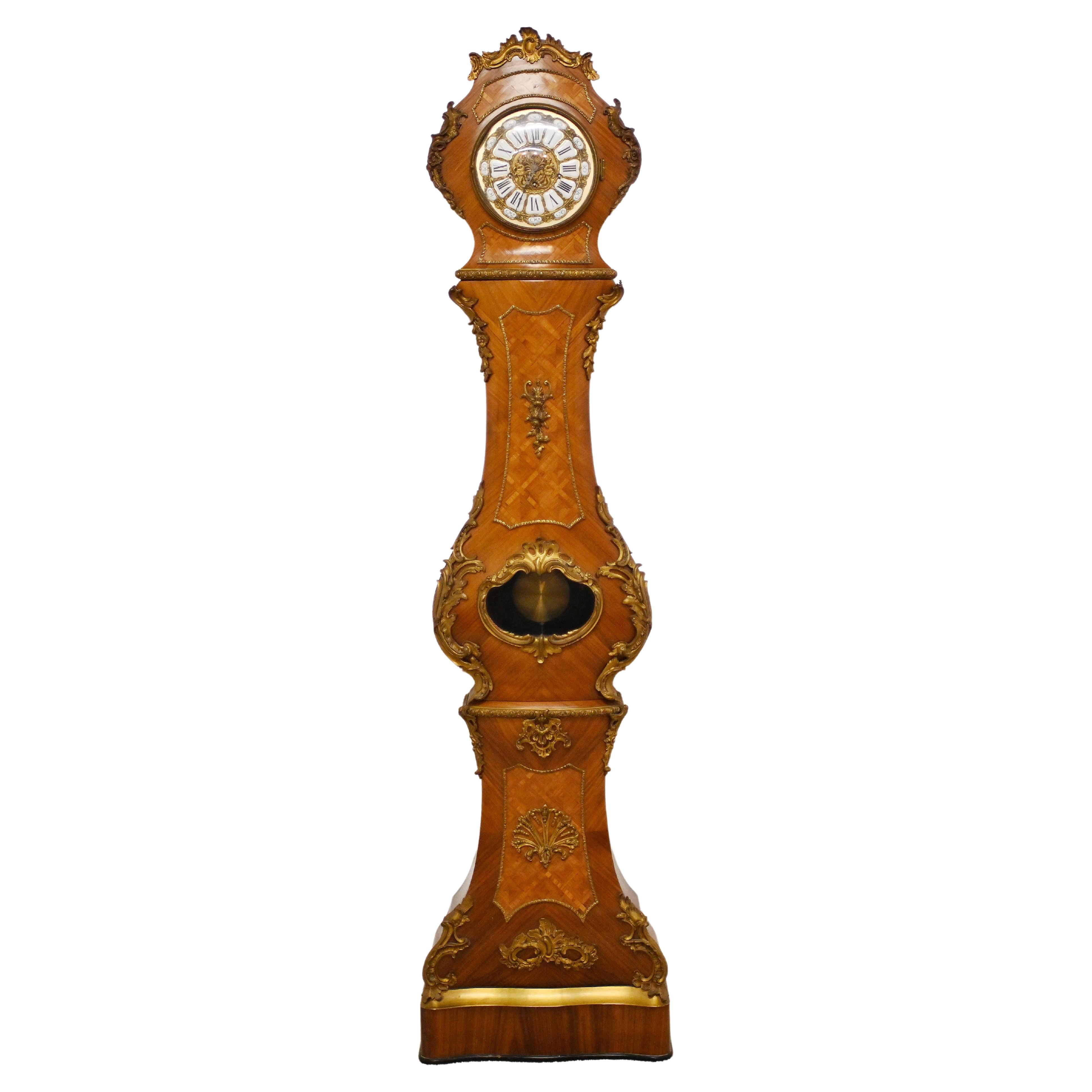 Horloge grand-père française en marqueterie de bois de roi