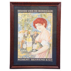 French Grands Vins de Bordeaux Robert Behrend & Cie Wine Poster 33"