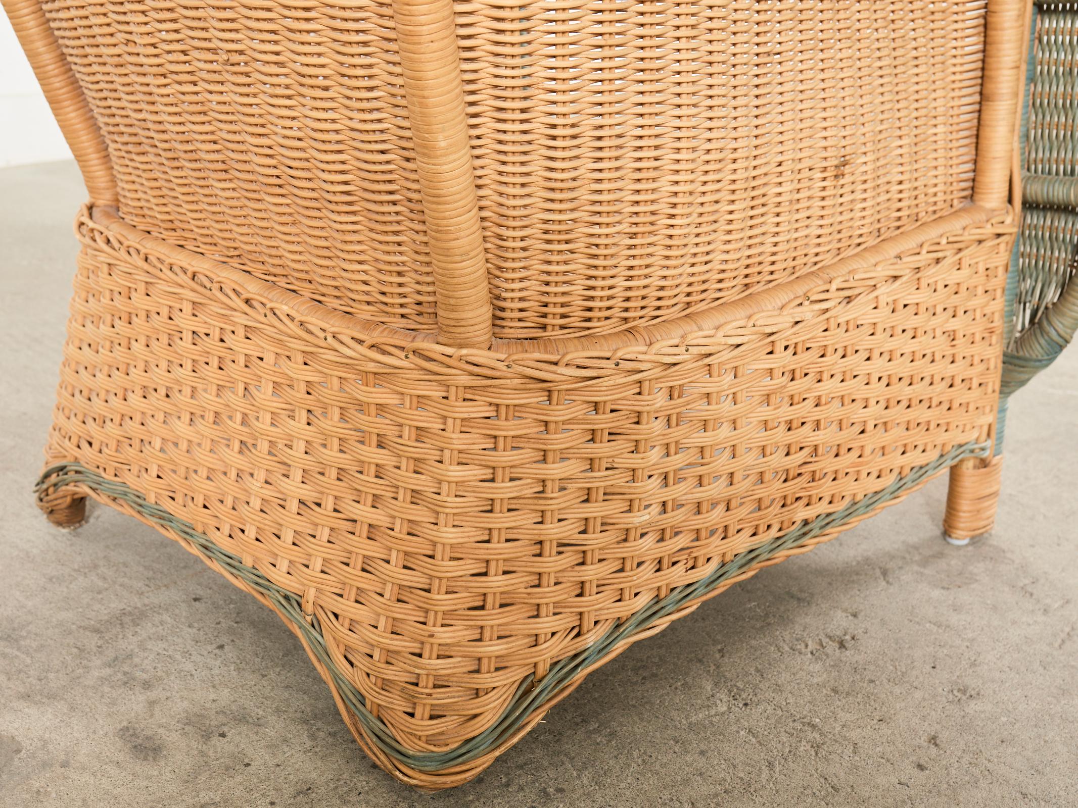 French Grange Style Rattan Wicker Lounge Chair and Ottoman For Sale 6