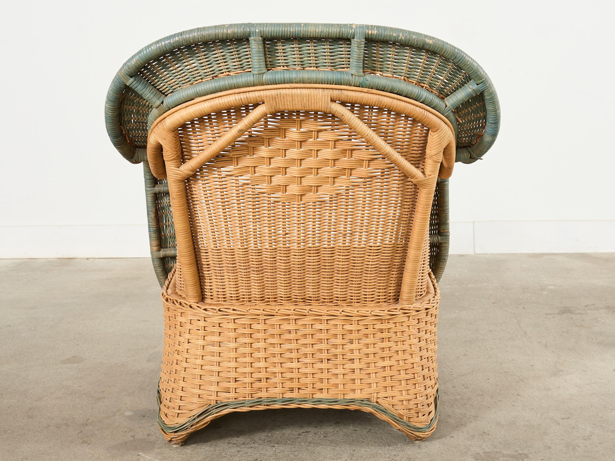 French Grange Style Rattan Wicker Lounge Chair and Ottoman For Sale 8