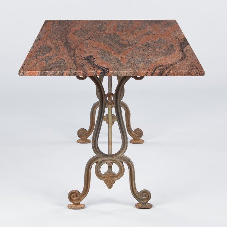 French Granite Top Bistro Table with Iron Base, 1920s at 1stDibs
