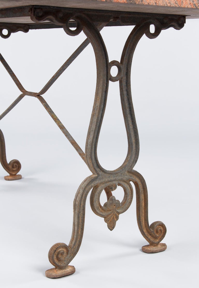 French Granite Top Bistro Table with Iron Base, 1920s at 1stDibs