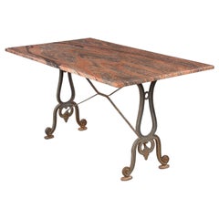 French Granite Top Bistro Table with Iron Base, 1920s