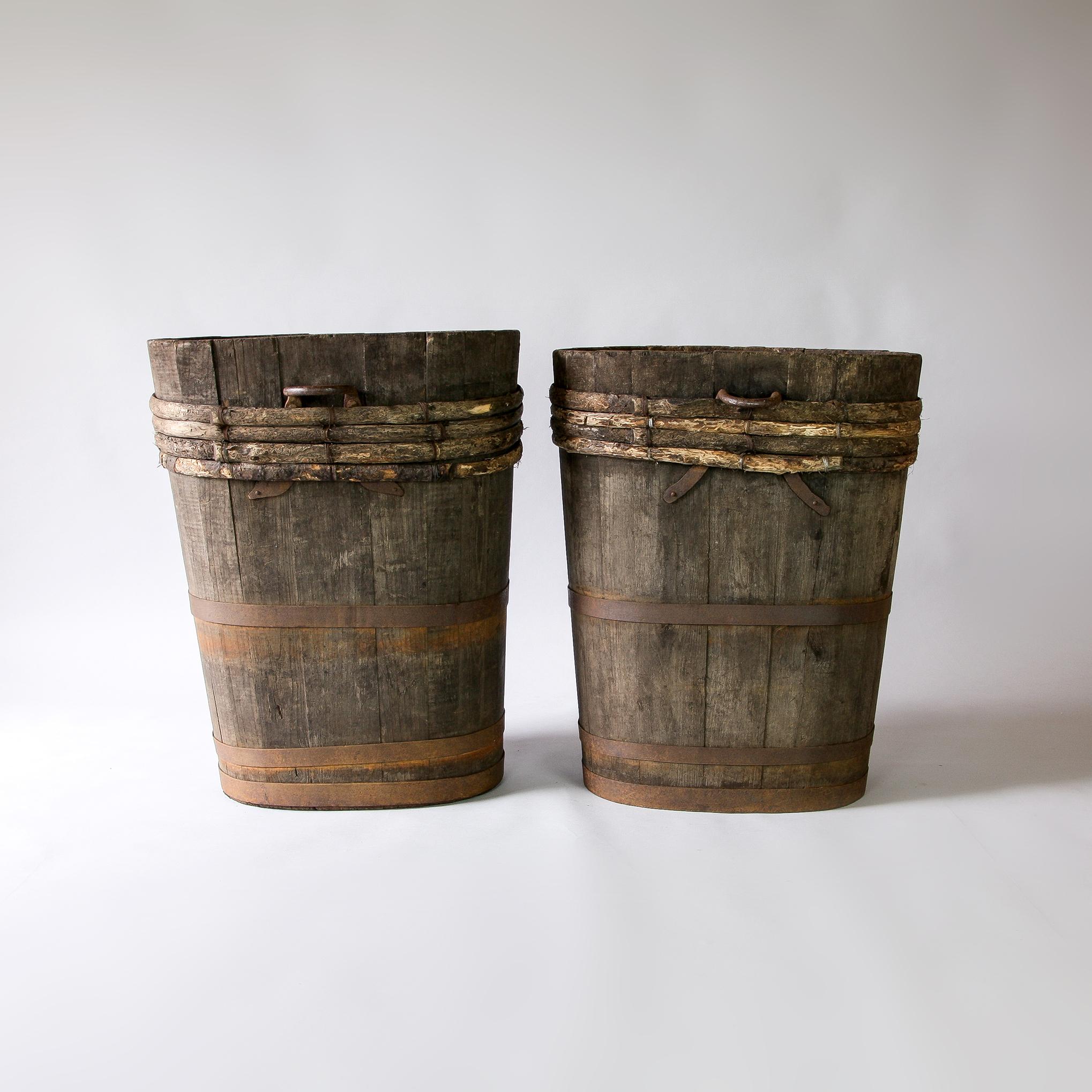 Forged Oak Grape Vendange Barrels, France 1920s