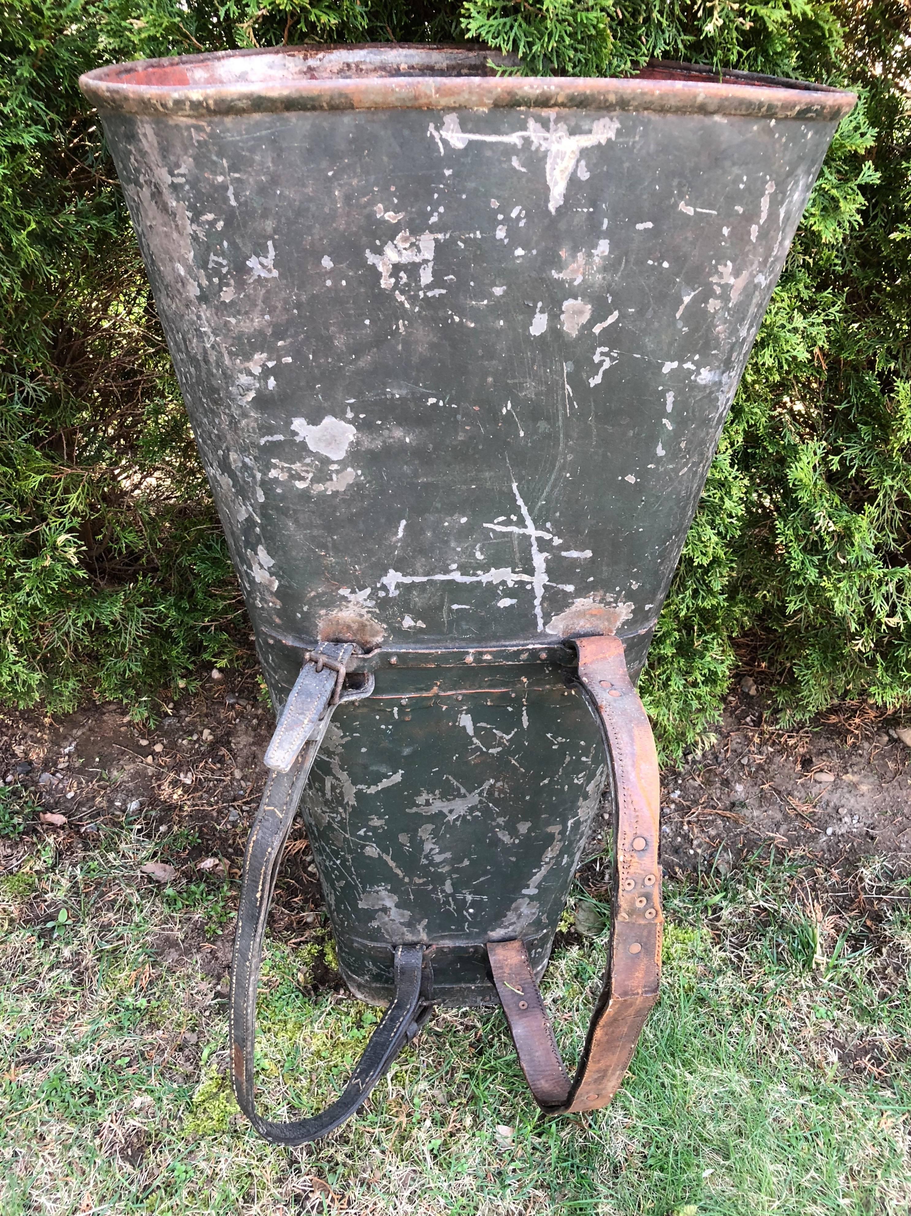 Galvanized French Grape-Picker's Hotte Marked 